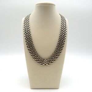 Vintage Silver‎ Tone 17" Collar Necklace Chunky Statement Clasp 80s Retro
